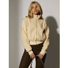 Women Jackets South Beach Fleece Back Borg Zip Front Crop Jacket - Cream