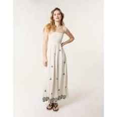Long Dresses Blue Vanilla Off White Shirred Bandeau Linen Maxi Dress -