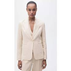 Linen - Men Blazers Mango Pure Linen Slim Fit Blazer - Ecru Neutral