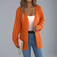 Orange - Women Cardigans Shein Lace Cardigan Fall Winter Hollow Out Cover Up Long Sleeve - Halloween
