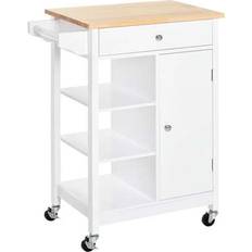 Shein Kitchen Trolley Island On Wheels With Wood Top 3 Shelves - White