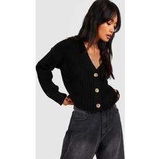L Cardigans boohoo Button Through Crop Cardigan - Black