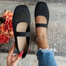 Mesh - Women Low Shoes Shein New Spring Square Toe Ballet Flats Solid Color - Black
