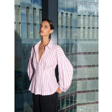Oxford Shirts - Pleats French Connection Cambria Dobby Striped Cotton Pleated Shirt - Pink White Red