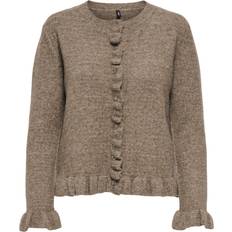 Lange ærmer Trøjer Only Ls Frill Butto Cardi Knt - Walnut Melange/Dtm