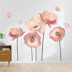Pink Window Film Temu 2pcs Pink Poppy Wall Stickers Window Film
