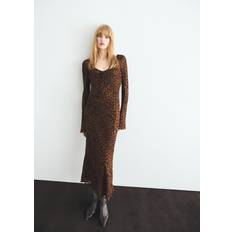 Mango Dam Klänningar Mango Long Sleeve Leopard Dress - Black