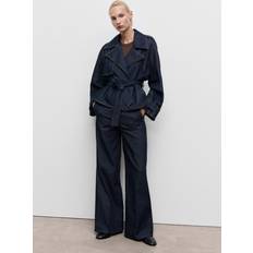 Mango Dame Bukser & Shorts Mango Wide-Leg Denim Trousers With Belt Loops - Open Blue