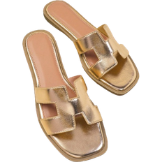 Synthetic Leather Slides Shein SHUZIA Ladies' Fashionable Flat Sandals - Rose Gold