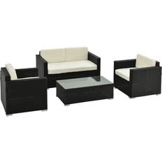 OutSunny 4-pcs - Black Outdoor Lounge Set, 1 Table incl. 2 Chairs & 1 Sofas