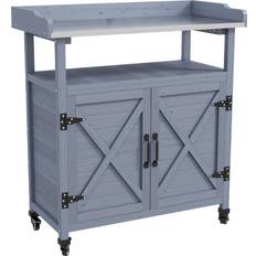 Potting Benches OutSunny Outdoor Wooden Potting Bench with Storage Cabinet