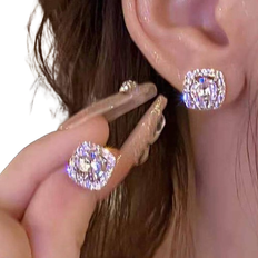 1pair Simple & Fashionable & Deluxe & Uncommon Copper Inlaid Zirconia Ear Studs For Women's Daily Wear