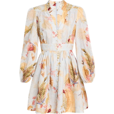 Zimmermann Vestito Corto Lino Ascension Plunge Mini Light Blue
