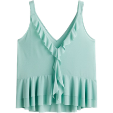 H&M Lichtturkoois Singlet Met Volants - Dames