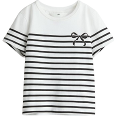 H&M T-shirt Med Trykt Motiv - Hvid/Sortstribet