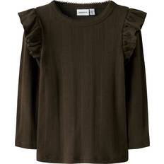 Name It Ensfarvet T-shirts Name It Bluser T-Shirts NMFJULIA Langærmet Top Med Lange Ærmer - Mørkebrun
