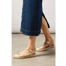 Espadrilles Wallis Faux Suede Closed Toe Espadrille Flat Shoes - Gold