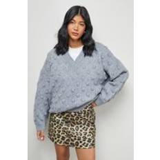 Women Jumpers on sale Warehouse Bubble Knit Slouchy V Neck Jumper - Grey