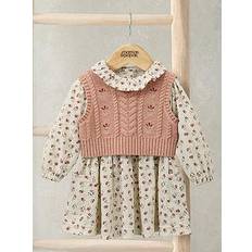 Blomstrede - Piger Øvrige sæt Mamas & Papas Pink Floral Frill Collar Dress Embroidered Vest Set