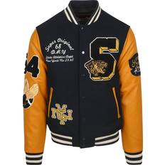 Blue - Bomber Jackets Superdry Vintage Patched Varsity Jacket Mairno - Navy Blue Dark Blue Yellow