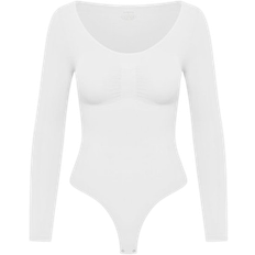 Creamy Fabrics Bodysuit Sculpting Shapewear Long Sleeve with String - White