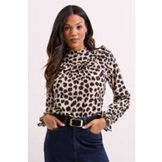 Animal Ruffle Neck Printed Long Sleeve Blouse