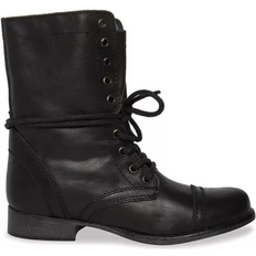 Zipper Lace Boots Steve Madden Troopa Lace Up Combat Boots - Black Leather