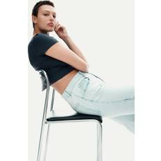 H&M Cropped Mikrofiber T-shirt - Marineblå