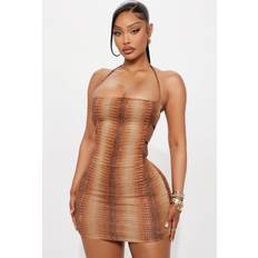 Fashion Nova Aria Animal Print Micro Mini Dress - Brown