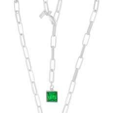 Smaragd Silverpläterad Kort Halsband - Dam
