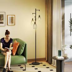 Dimmable Floor Lamps Homcom Industrial 3-Light Black Floor Lamp