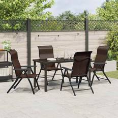 Brown - Plastic Patio Dining Sets Brayden Studio 5 Piece Garden Grey Poly Rattan 73cm H x 140cm W x 70cm D Patio Dining Set