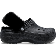 Fleece Clogs Crocs Classic Platform Fuzz Lined Glitter Clogs - Black