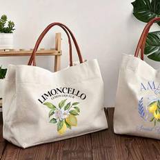Polyester Fabric Tote Bags Shein Vibrant Lemons Pattern Print Tote Bag Double Handle