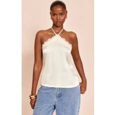 Satin Linnen PrettyLittleThing Satin Lace Trim Halterneck Cami Top - Green