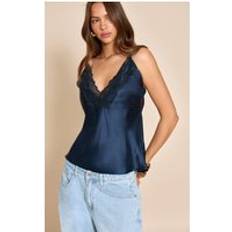 PrettyLittleThing Satin Lace Detail Cami Top - Blue