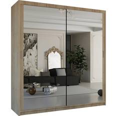 Brown - Sliding Doors Wardrobes Sliding Wardrobes 4u Double Sliding Mirror Oak Wardrobe 150x217cm