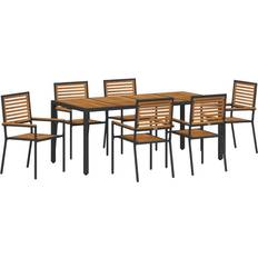 Svarta Matgrupper vidaXL Trädgårdsmöbelset 7 pcs Svart 190 x 90 x 75 cm Matgrupp, 1 Bord inkl. 2 Stolar