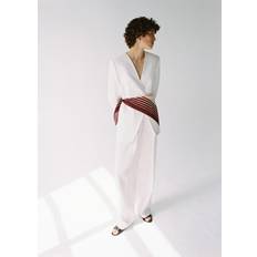 Mango Dam Accessoarer Mango Striped Satin Scarf Woman - Ecru
