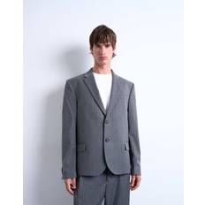 Men - Stripes Blazers Topman Relaxed Boxy Blazer Charcoal Pinstripe - Grey