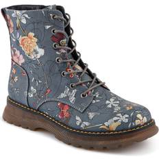 Pavers Lace-Up Floral Boots - Grey