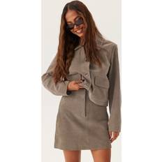 Grey - Long Skirts Selected Suede Mini Skirt