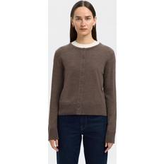 Bruna - Dam Koftor Selected Merinoull Stickad Kofta SLFTHEA LS Knit - Brun