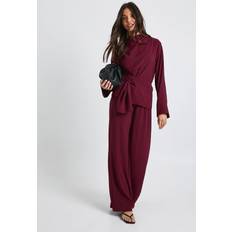 Women Suits boohoo Woven Drape Long Sleeve Blouse Trouser Co-Ord - Red