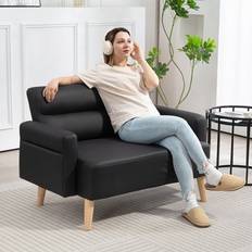 Homcom Brown Sofas Homcom Small Faux Leather Black Sofa 2 Seater