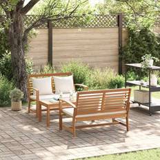 Naturfarvet - Teak Loungesæt vidaXL Havesofa Sæt 3 pcs Naturfarvet Massivt Teaktræ Loungesæt