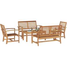 Teak Outdoor Lounge Sets vidaXL Garden Sofa 5 pcs Natural Solid Teak Wood Brown Outdoor Lounge Set