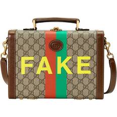Gucci Unisex Bags Gucci Fake Not Series Alphabet Stripe Logo Leather Canvas Handbag - Brown