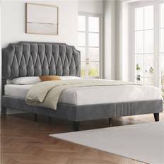 Yaheetech Upholstered Bed Frame with with Diamond Dark Grey 141x195cm