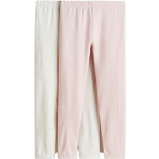 H&M Pige Lys Rosa Lysegråmeleret 2-Pak Leggings - Lys Rosa